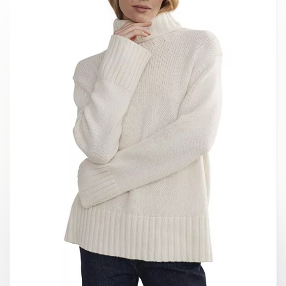 NWT Jenni Kayne Cashmere Jet Turtleneck Sweater Sugar White/Tan XS/S Oversized - Picture 5 of 10
